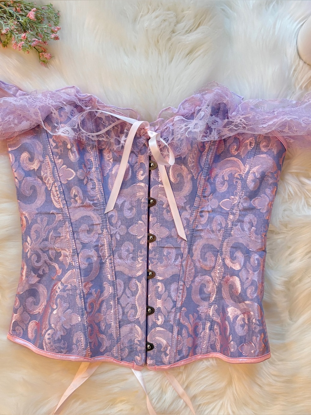 Jacquard Lace Sleeve Corset Top Light Purple